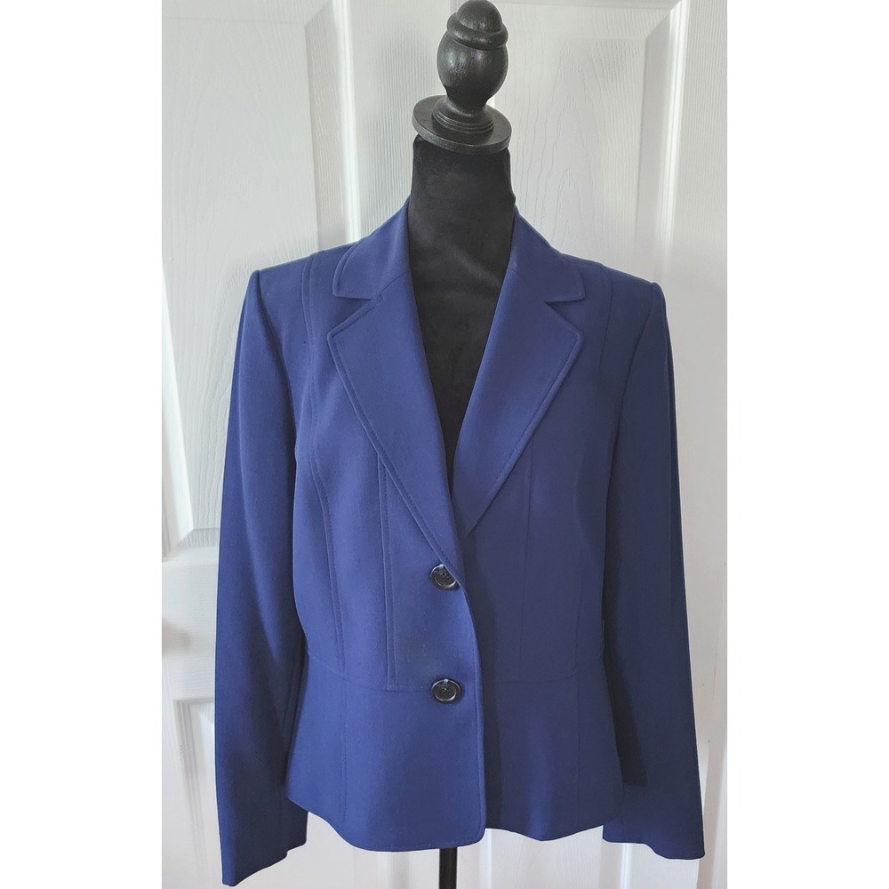 Women's Kasper Navy Two Button Double Seamed Blazer/ Jacket Sz 12 Stretch Crepe